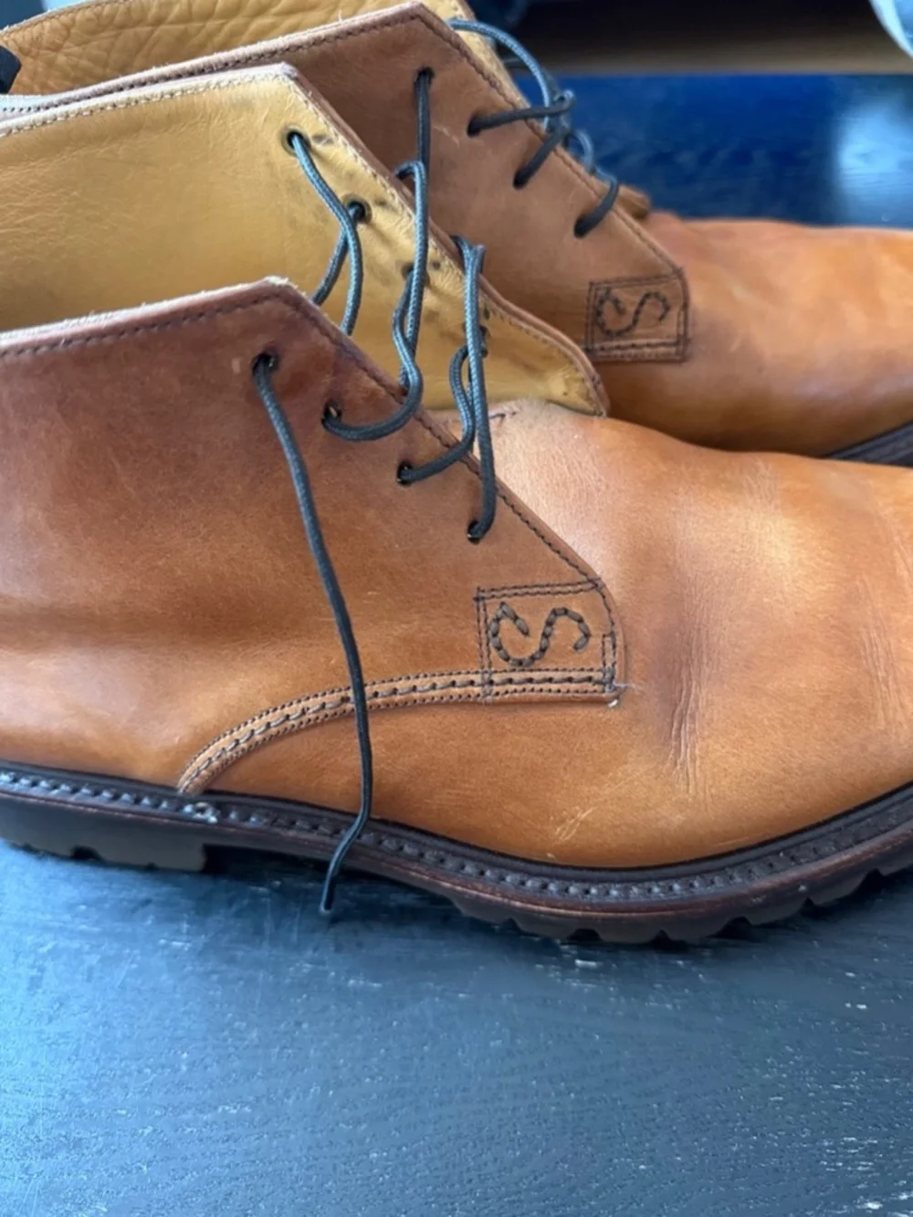 Oliver Sweeney Hoffman Cognac Leather Chukka Boots Vibram Sole Size 9.5 US